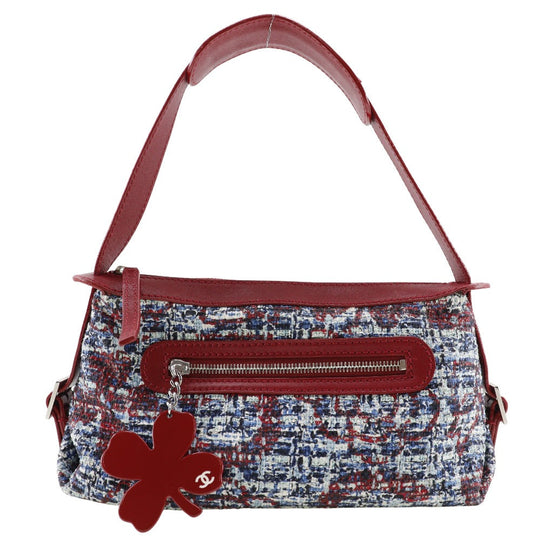 CHANEL Shoulder Bag tweed Red Clover charm one belt Women Used Authentic