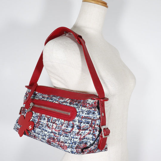 CHANEL Shoulder Bag tweed Red Clover charm one belt Women Used Authentic
