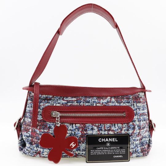 CHANEL Shoulder Bag tweed Red Clover charm one belt Women Used Authentic
