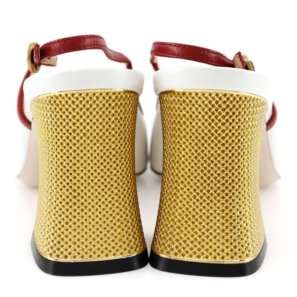 GUCCI Sandals 601553 leather White / red GG ribbon Women 37 Used Authentic