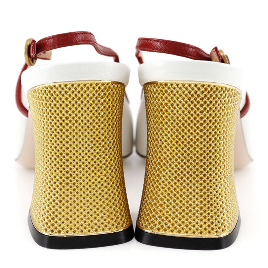 GUCCI Sandals 601553 leather White / red GG ribbon Women 37 Used Authentic