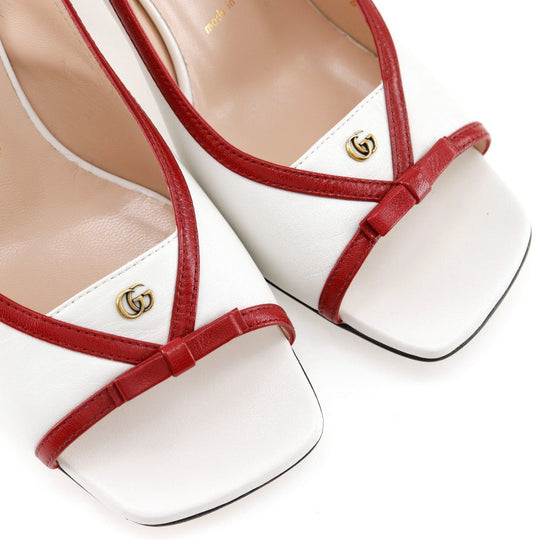 GUCCI Sandals 601553 leather White / red GG ribbon Women 37 Used Authentic