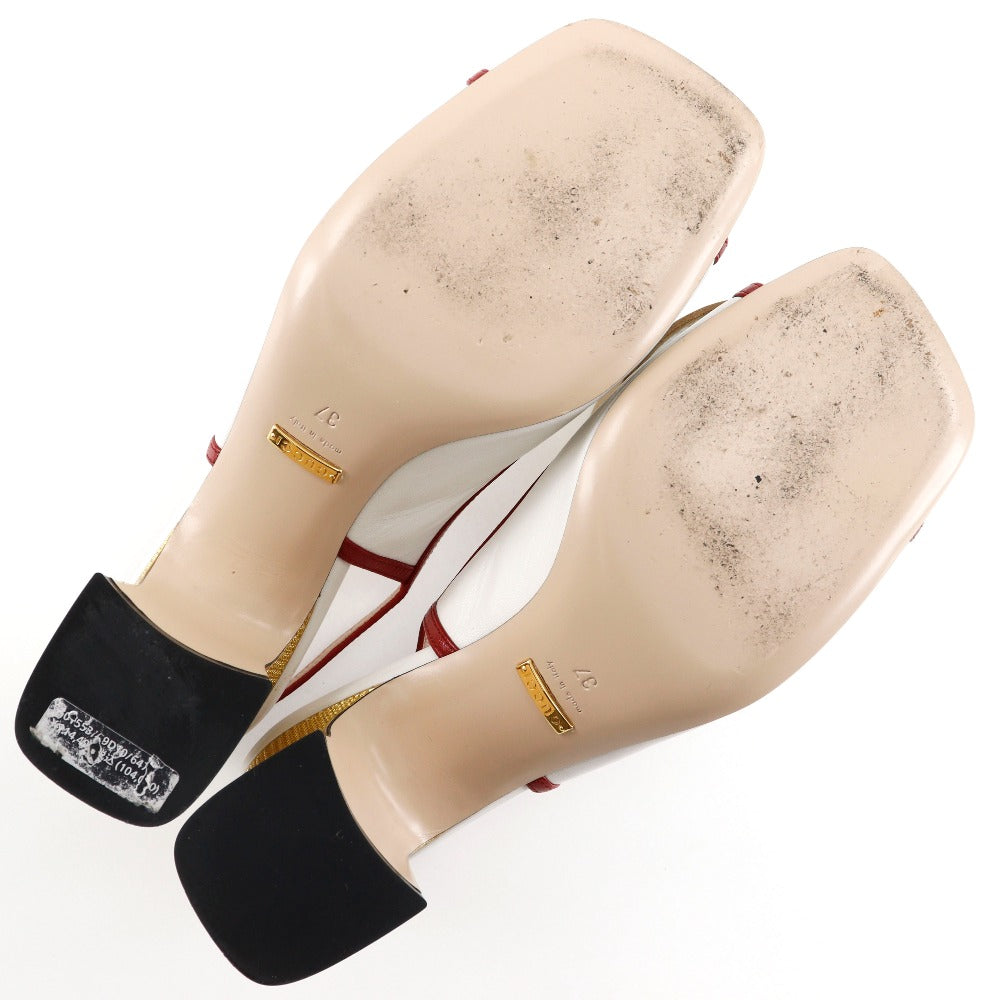 GUCCI Sandals 601553 leather White / red GG ribbon Women 37 Used Authentic