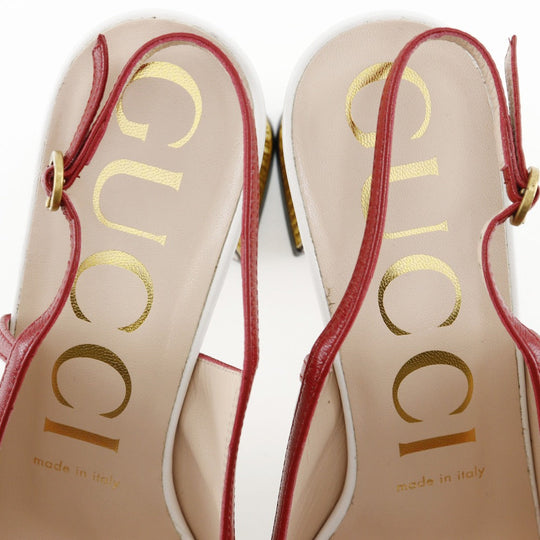 GUCCI Sandals 601553 leather White / red GG ribbon Women 37 Used Authentic