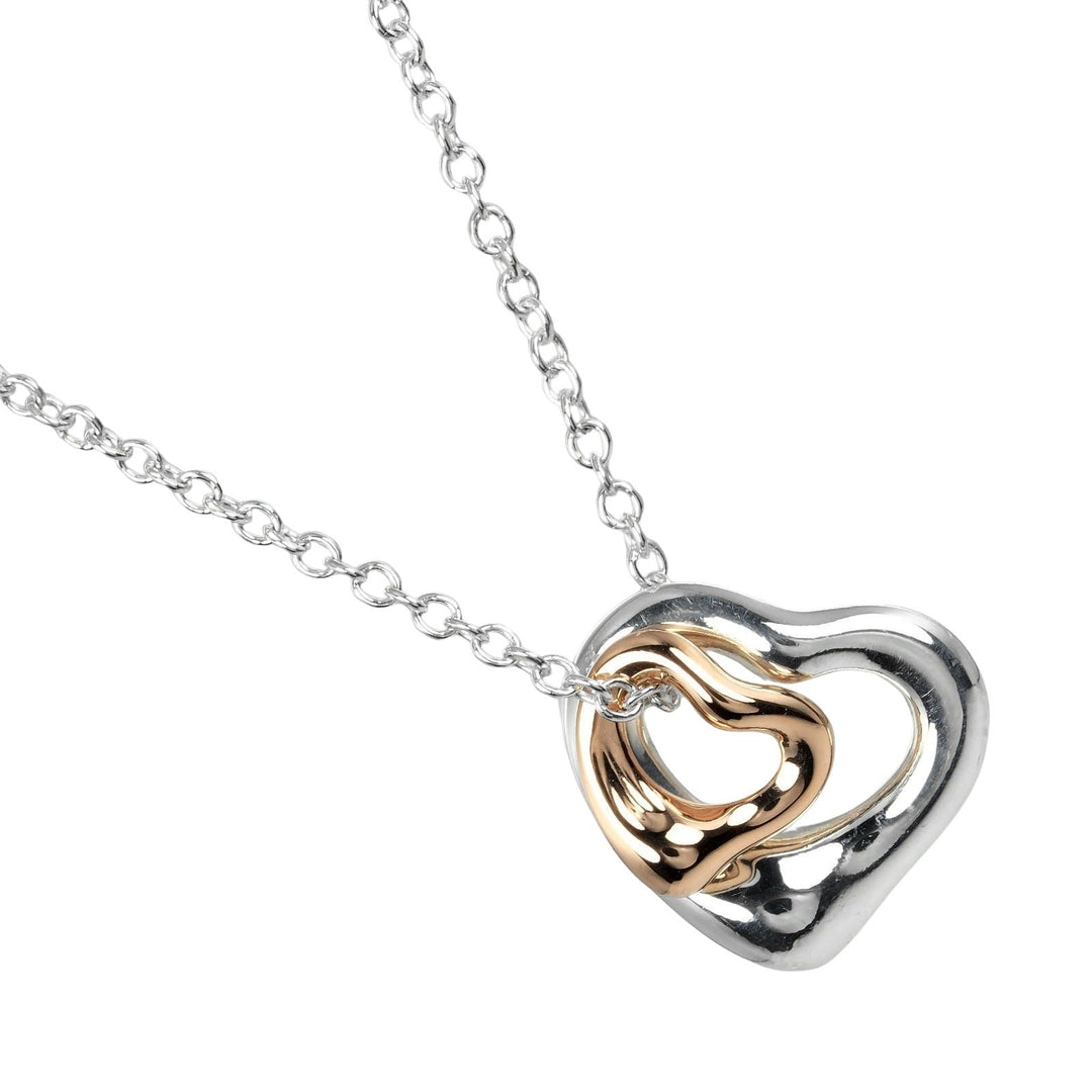 TIFFANY&Co. Necklace Silver925, K18 pink gold silver Extra Mini 0.4" & 0.3" Double open heart Women Used Authentic