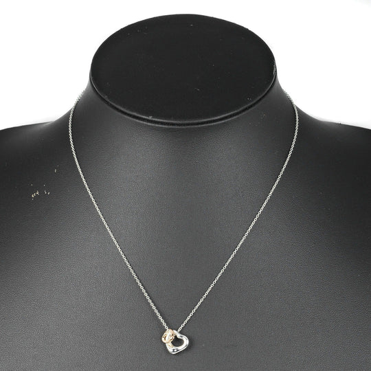 TIFFANY&Co. Necklace Silver925, K18 pink gold silver Extra Mini 0.4" & 0.3" Double open heart Women Used Authentic