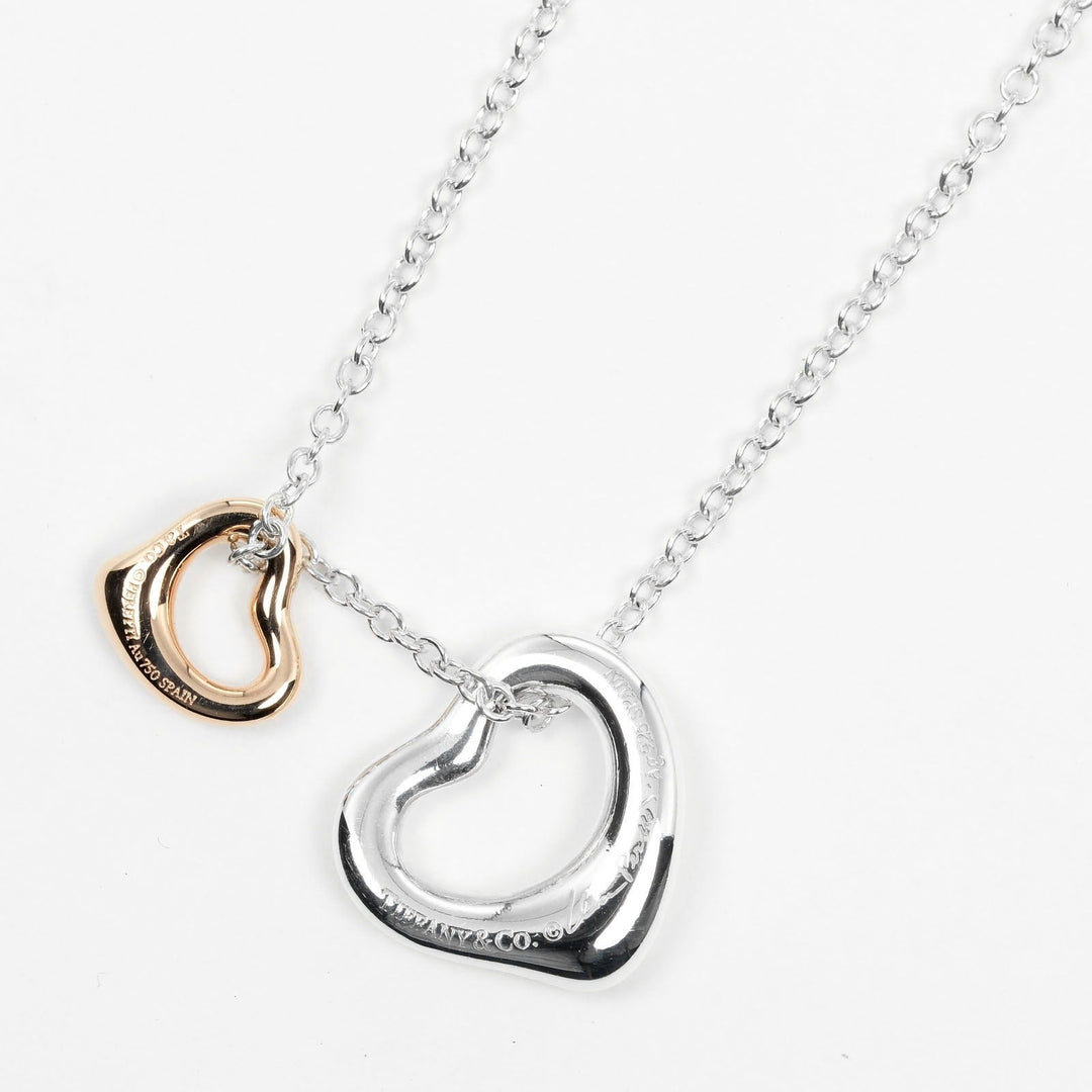 TIFFANY&Co. Necklace Silver925, K18 pink gold silver Extra Mini 0.4" & 0.3" Double open heart Women Used Authentic