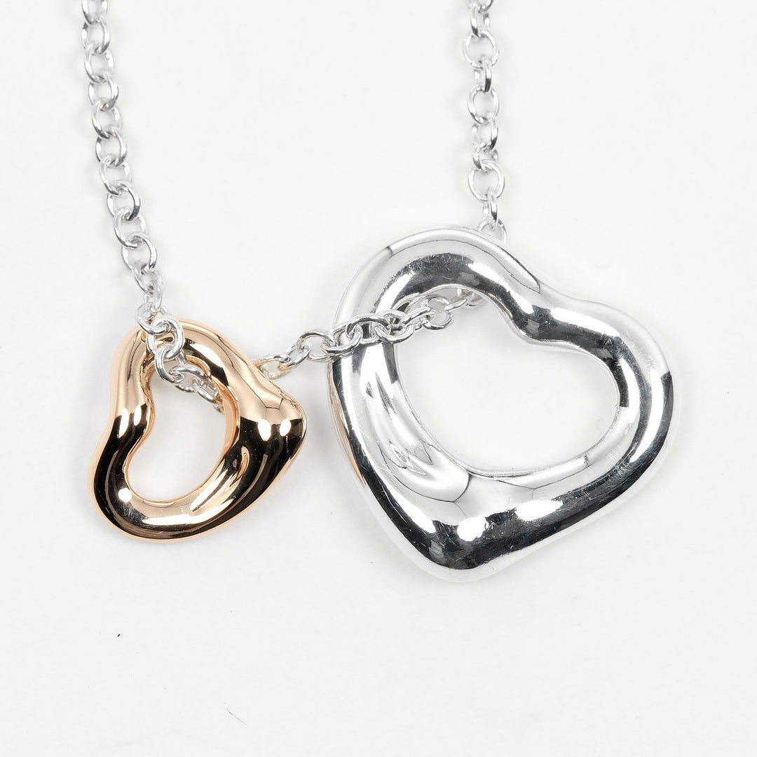 TIFFANY&Co. Necklace Silver925, K18 pink gold silver Extra Mini 0.4" & 0.3" Double open heart Women Used Authentic