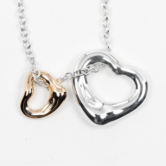 TIFFANY&Co. Necklace Silver925, K18 pink gold silver Extra Mini 0.4" & 0.3" Double open heart Women Used Authentic