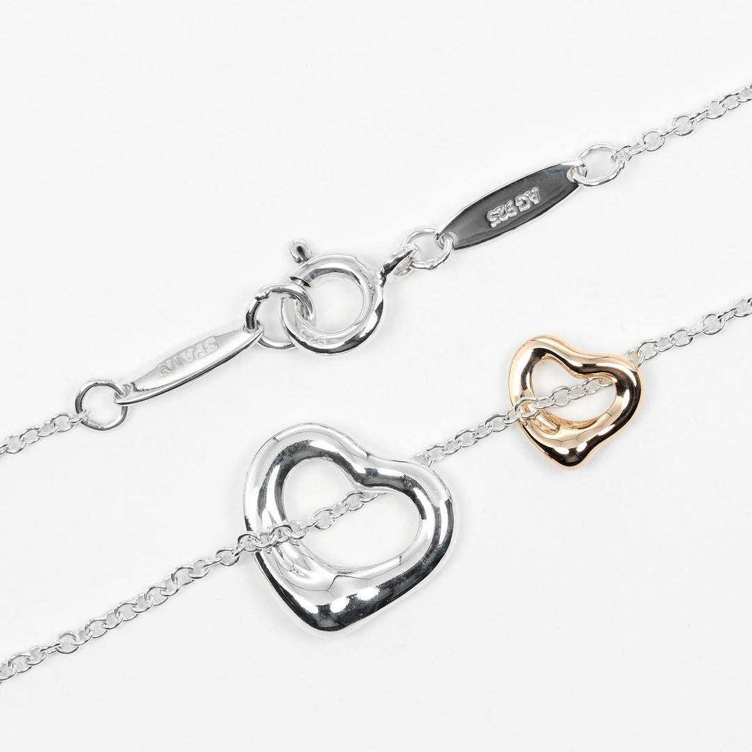 TIFFANY&Co. Necklace Silver925, K18 pink gold silver Extra Mini 0.4" & 0.3" Double open heart Women Used Authentic
