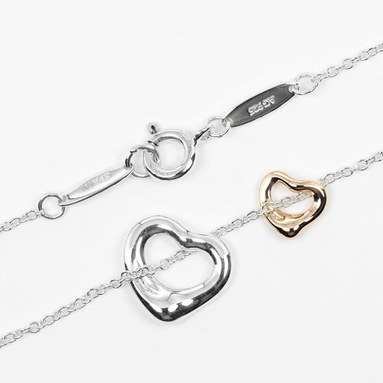 TIFFANY&Co. Necklace Silver925, K18 pink gold silver Extra Mini 0.4" & 0.3" Double open heart Women Used Authentic