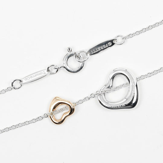 TIFFANY&Co. Necklace Silver925, K18 pink gold silver Extra Mini 0.4" & 0.3" Double open heart Women Used Authentic