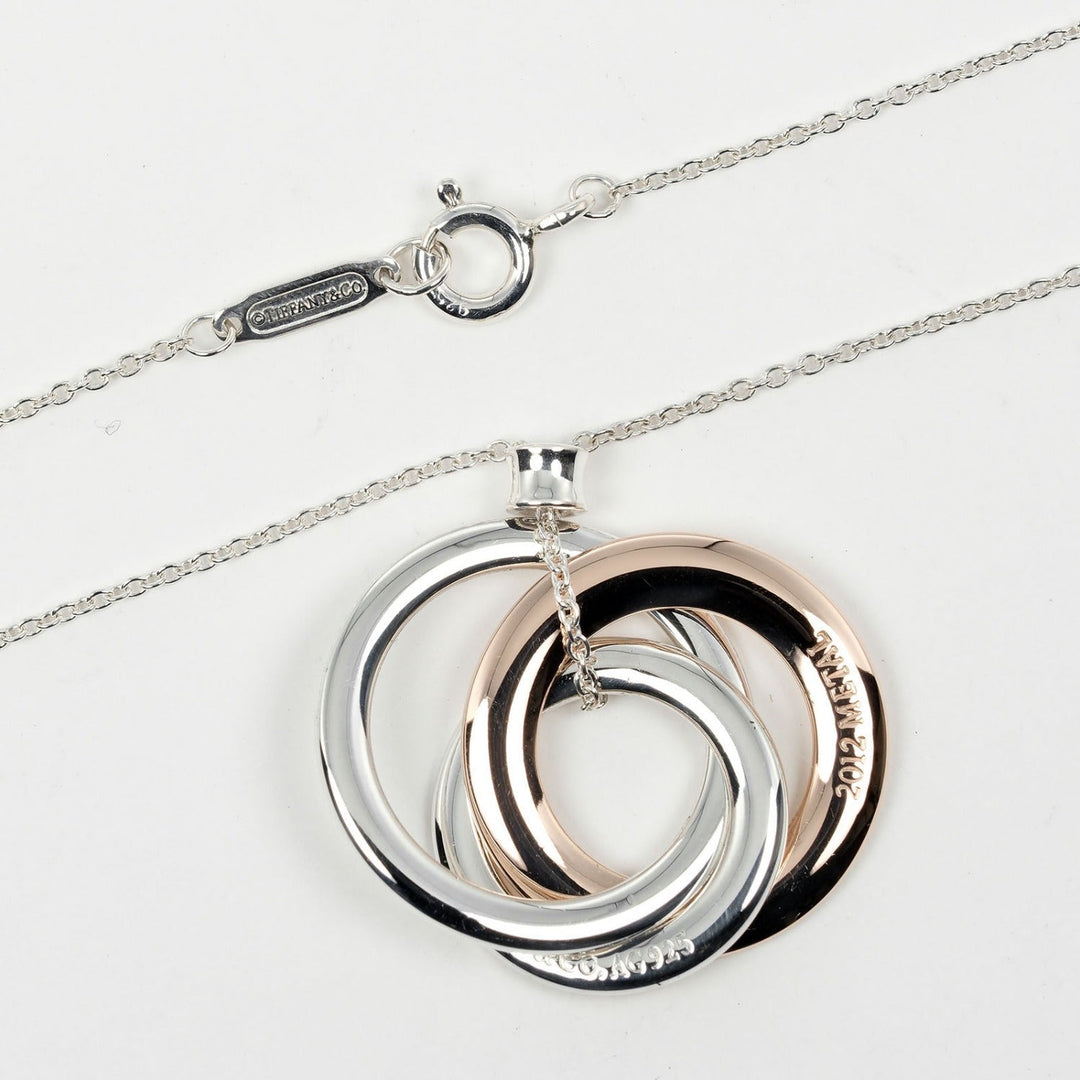 TIFFANY&Co. Necklace Silver925, Rubedo Metal Silver 1837 Interlocking Circle Women Used Authentic