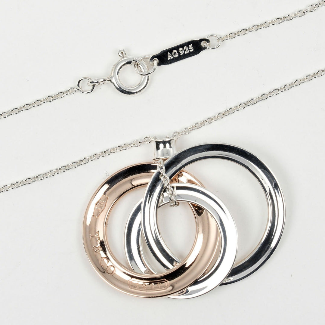 TIFFANY&Co. Necklace Silver925, Rubedo Metal Silver 1837 Interlocking Circle Women Used Authentic