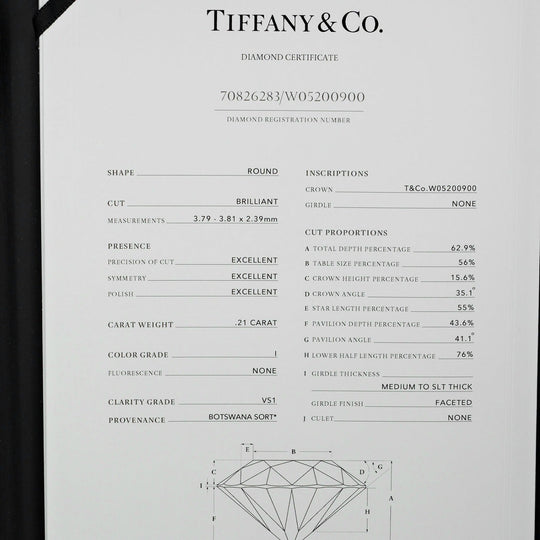 TIFFANY&Co. Ring 0.21ct VS1/I/3EX Pt950Platinum, Diamond Clear Silver Solitaire Women Used Authentic