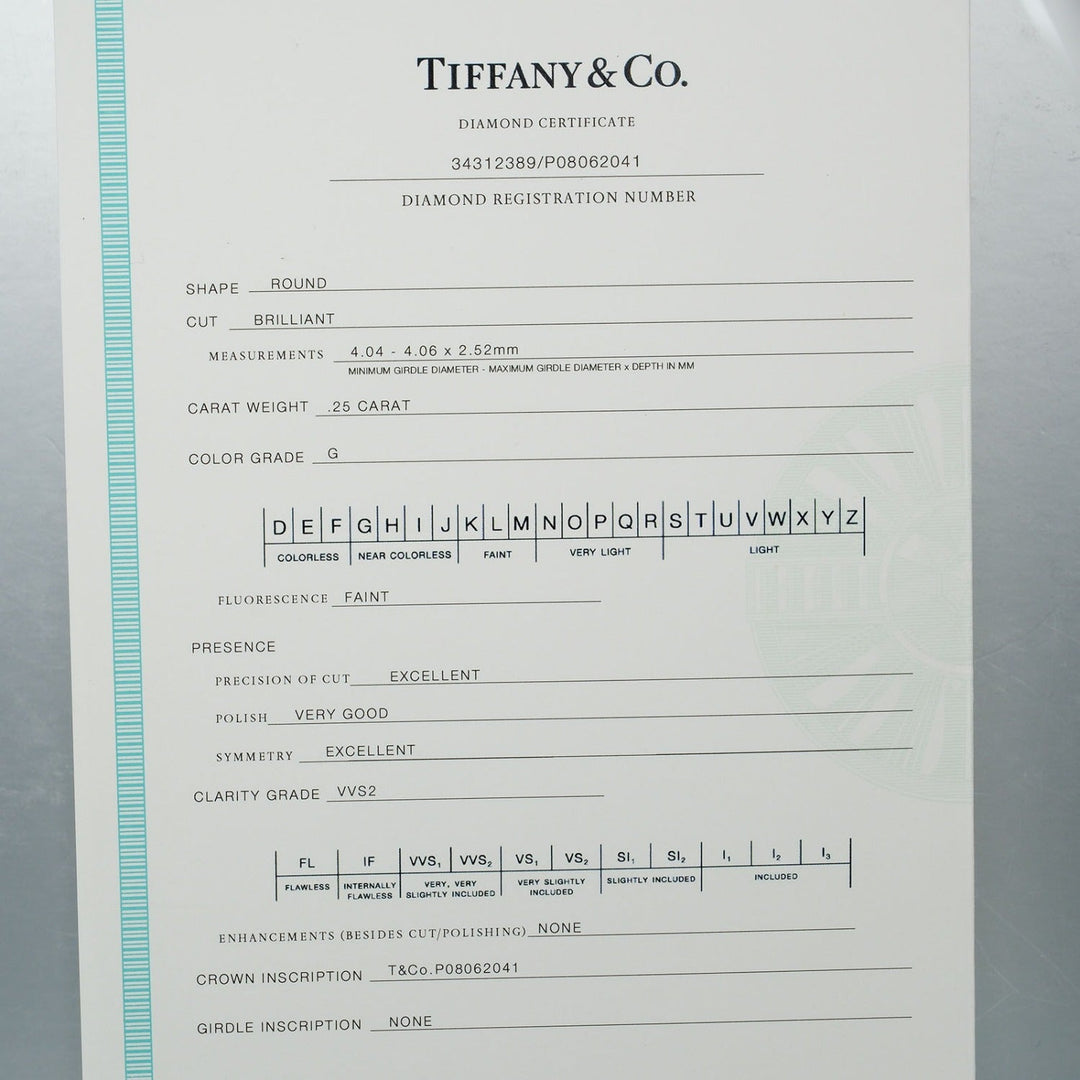 TIFFANY&Co. Ring 0.25ct VVS2/G/2EX/VG Pt950Platinum, Diamond clear harmony engagement Women Used Authentic