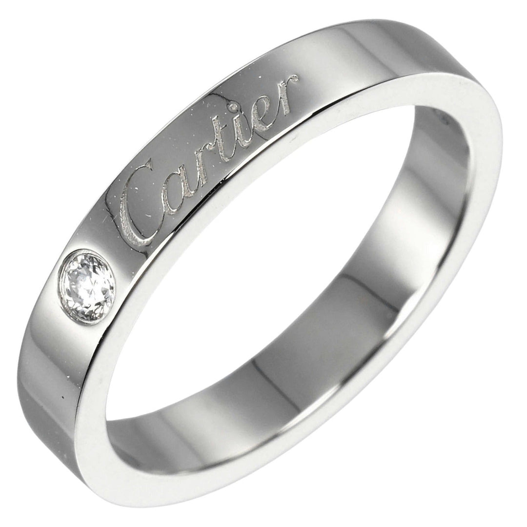 CARTIER Ring Pt950Platinum, Diamond Silver C Toe Cartier Engraved Women 48 Used Authentic