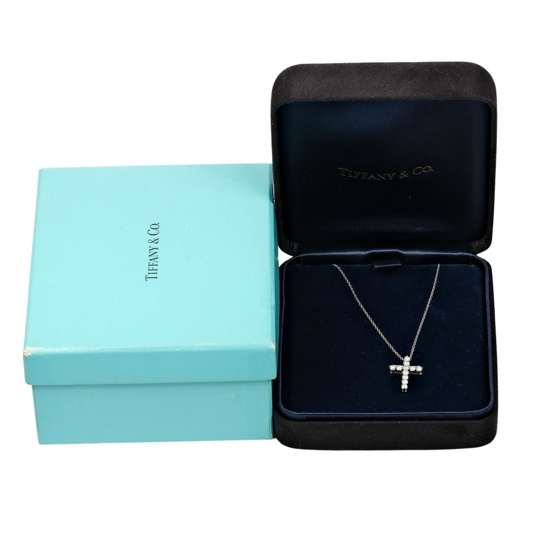 TIFFANY&Co. Necklace Pt950Platinum, Diamond Clear Silver Small cross Women Used Authentic