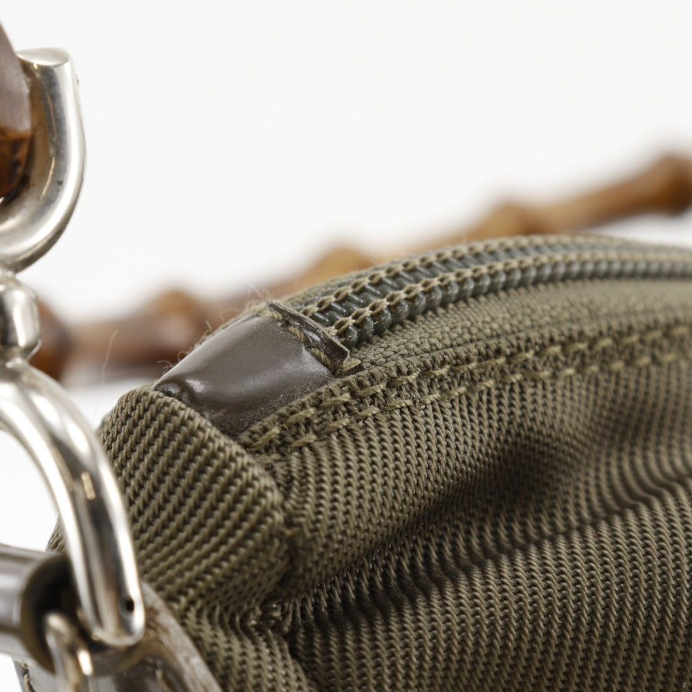 GUCCI Shoulder Bag 000.2404.0509 Nylon canvas khaki 2WAY Bamboo one belt Women Used Authentic