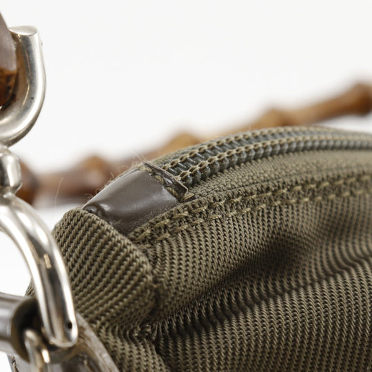 GUCCI Shoulder Bag 000.2404.0509 Nylon canvas khaki 2WAY Bamboo one belt Women Used Authentic