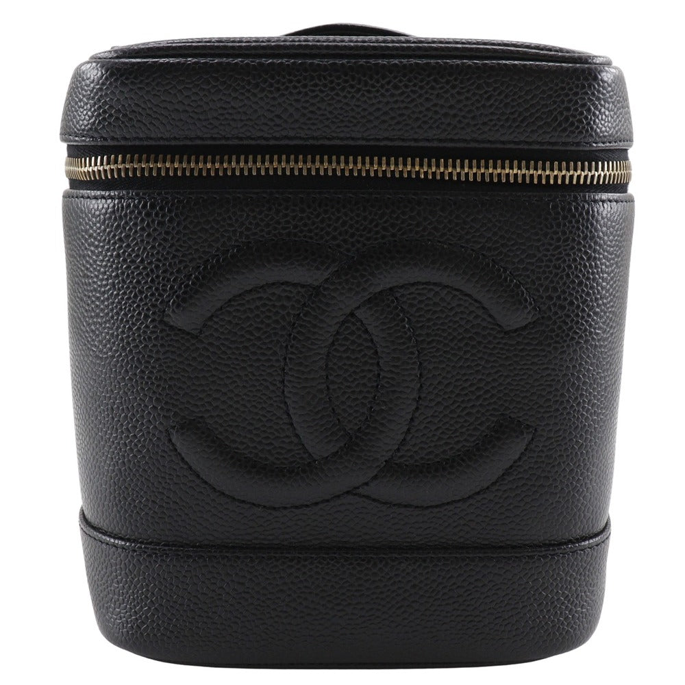 CHANEL Pouch A01998 Caviar skin black Handbag COCO Mark Vanity Women Used Authentic