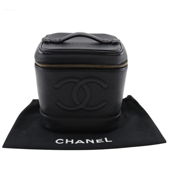CHANEL Pouch A01998 Caviar skin black Handbag COCO Mark Vanity Women Used Authentic