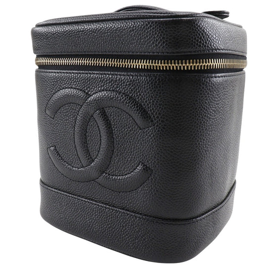 CHANEL Pouch A01998 Caviar skin black Handbag COCO Mark Vanity Women Used Authentic