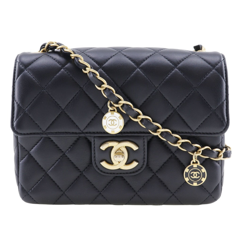 CHANEL Shoulder Bag Calfskin black COCO Mark charm ChainShoulder Matrasse Women Used Authentic