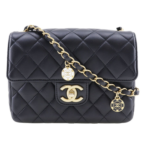 CHANEL Shoulder Bag Calfskin black COCO Mark charm ChainShoulder Matrasse Women Used Authentic