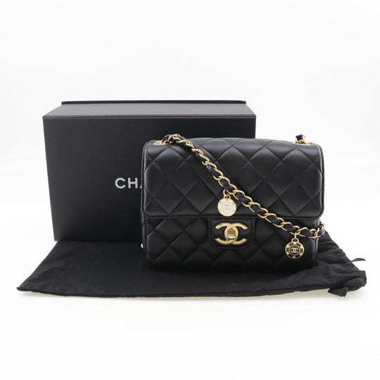 CHANEL Shoulder Bag Calfskin black COCO Mark charm ChainShoulder Matrasse Women Used Authentic