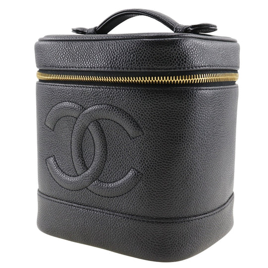 CHANEL Pouch A01998 Caviar skin black Handbag Vanity Women Used Authentic