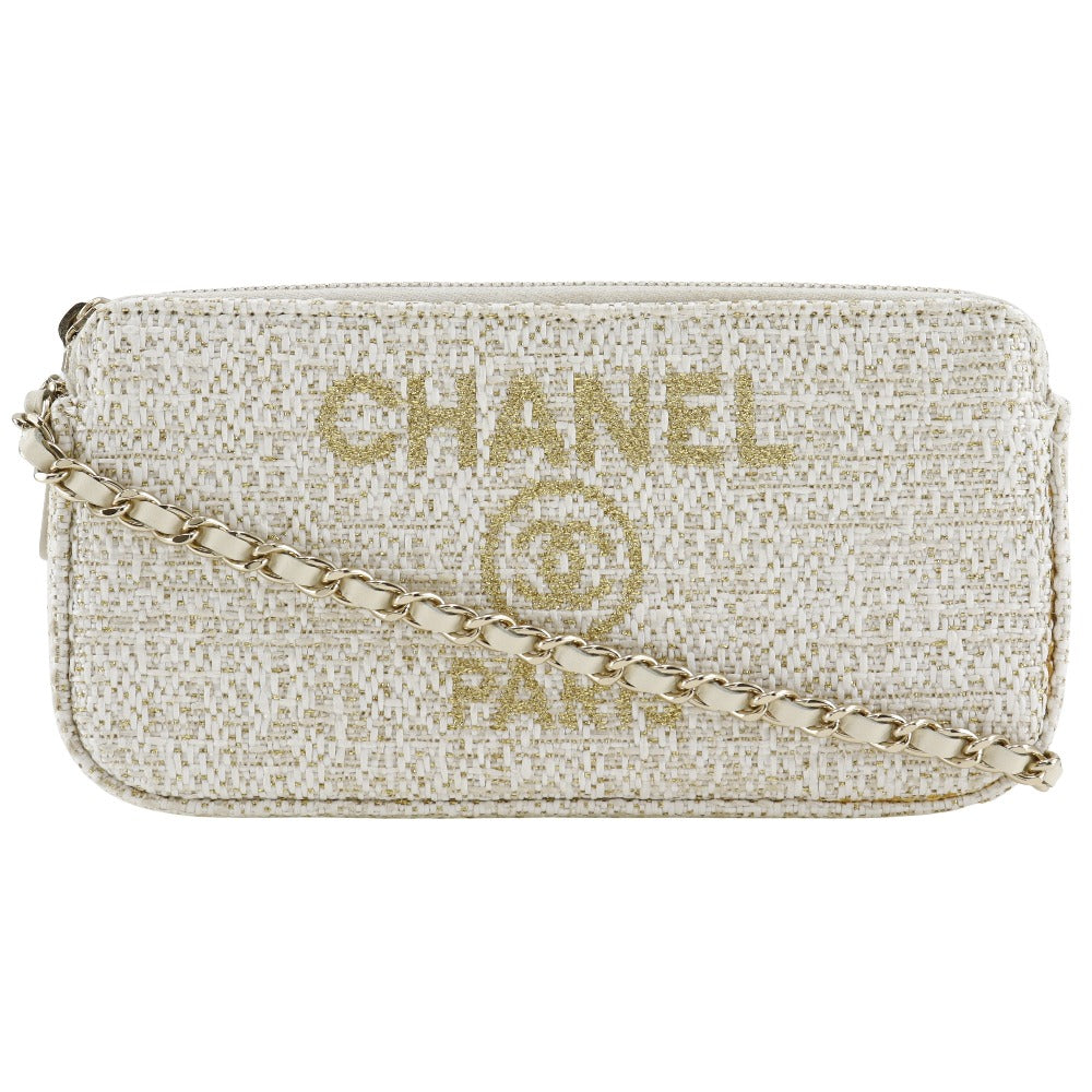 CHANEL Shoulder Bag A84415 tweed White 2-way clutch Deauville ChainShoulder Women Used Authentic