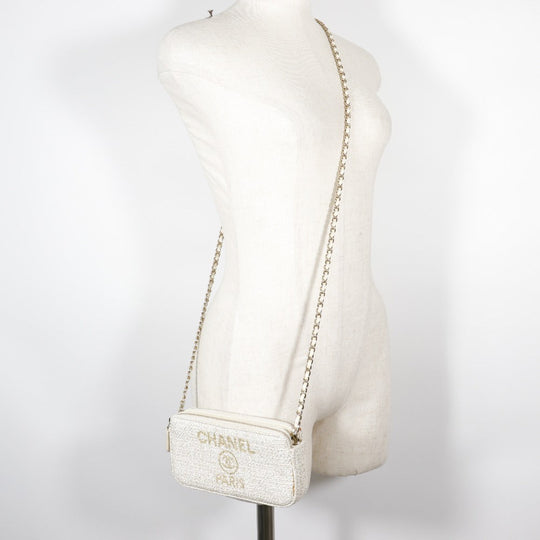 CHANEL Shoulder Bag A84415 tweed White 2-way clutch Deauville ChainShoulder Women Used Authentic