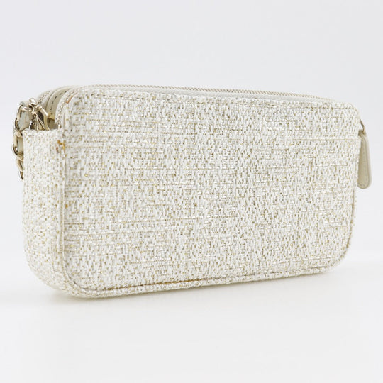 CHANEL Shoulder Bag A84415 tweed White 2-way clutch Deauville ChainShoulder Women Used Authentic