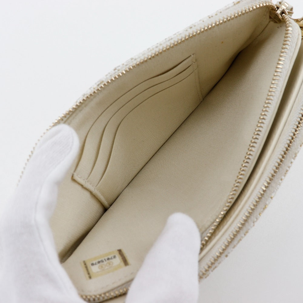 CHANEL Shoulder Bag A84415 tweed White 2-way clutch Deauville ChainShoulder Women Used Authentic