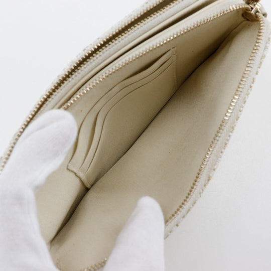CHANEL Shoulder Bag A84415 tweed White 2-way clutch Deauville ChainShoulder Women Used Authentic