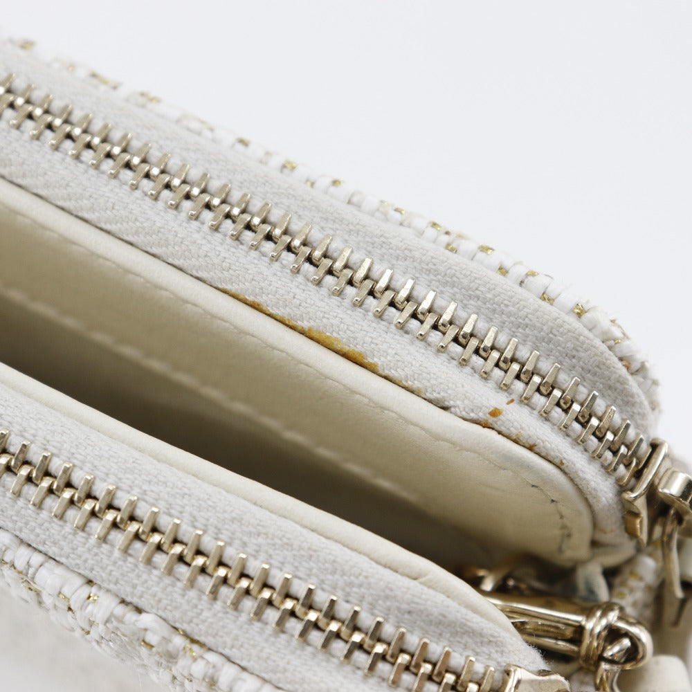 CHANEL Shoulder Bag A84415 tweed White 2-way clutch Deauville ChainShoulder Women Used Authentic
