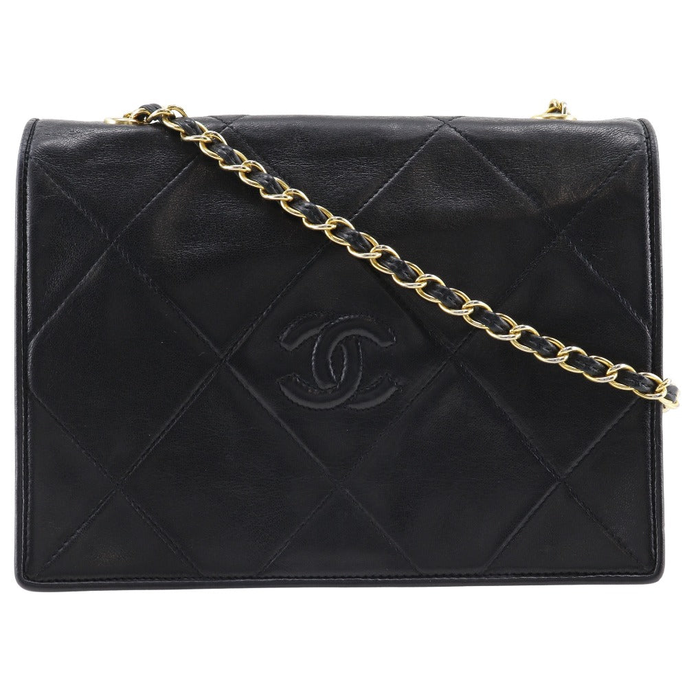 CHANEL Shoulder Bag lambskin black Matrasse Diamond stitch ChainShoulder Women Used Authentic