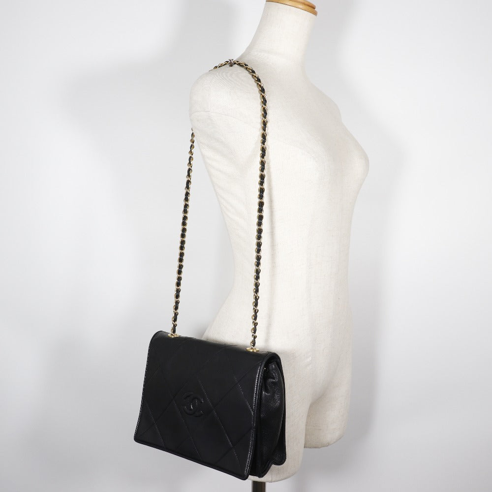 CHANEL Shoulder Bag lambskin black Matrasse Diamond stitch ChainShoulder Women Used Authentic