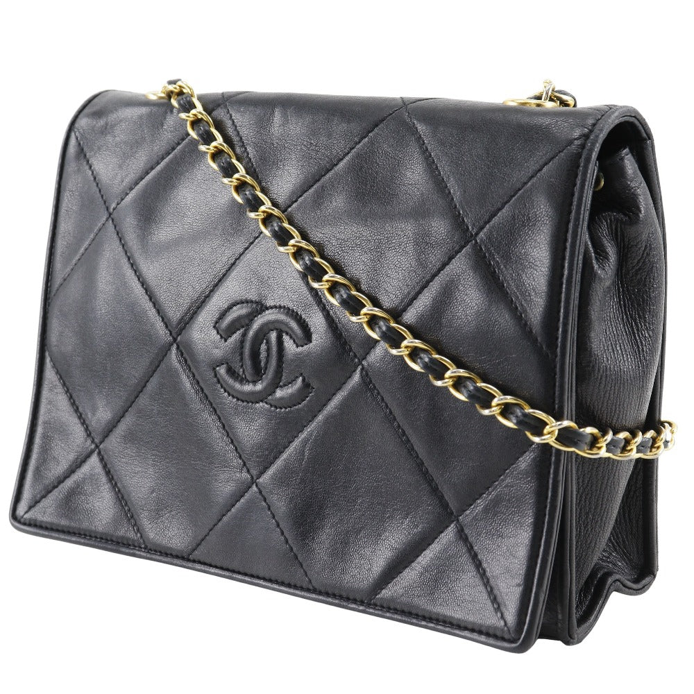 CHANEL Shoulder Bag lambskin black Matrasse Diamond stitch ChainShoulder Women Used Authentic