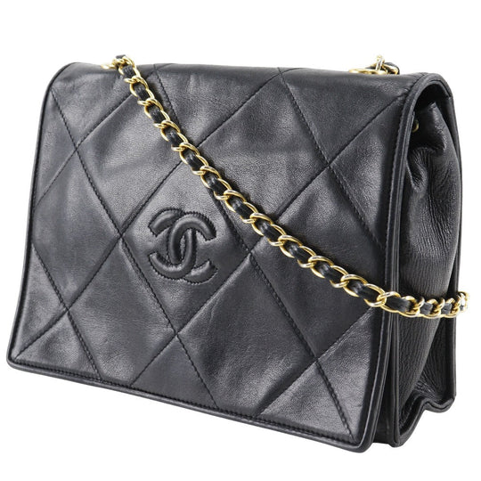 CHANEL Shoulder Bag lambskin black Matrasse Diamond stitch ChainShoulder Women Used Authentic