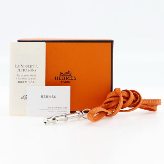 HERMES Other fashion goods Metal, Leather Orange / Silver Pendant Shifure Ultrasonic whistle Women Used Authentic