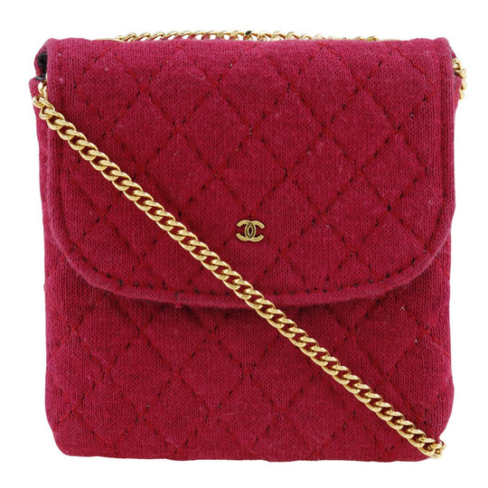 CHANEL Shoulder Bag cotton pink micro Chain pouch Women Used Authentic