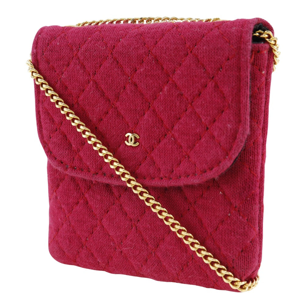 CHANEL Shoulder Bag cotton pink micro Chain pouch Women Used Authentic
