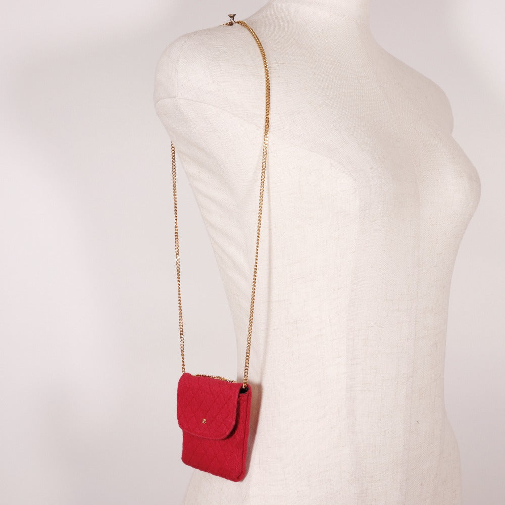 CHANEL Shoulder Bag cotton pink micro Chain pouch Women Used Authentic
