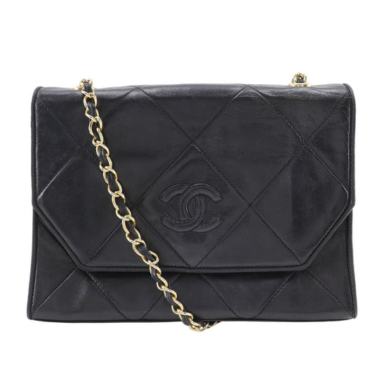 CHANEL Shoulder Bag lambskin black vintage Matrasse ChainShoulder Women Used Authentic
