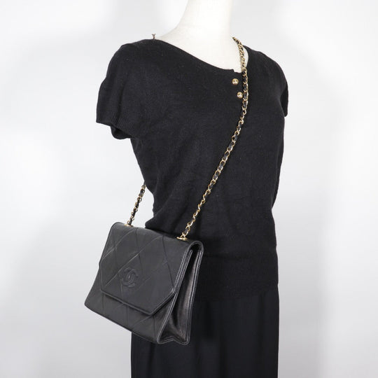 CHANEL Shoulder Bag lambskin black vintage Matrasse ChainShoulder Women Used Authentic
