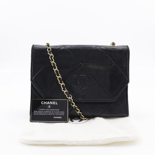 CHANEL Shoulder Bag lambskin black vintage Matrasse ChainShoulder Women Used Authentic