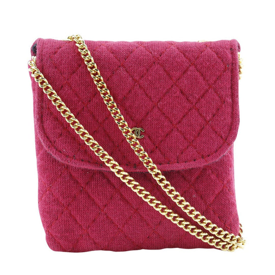 CHANEL Pouch cotton Red micro Chain pouch Women Used Authentic