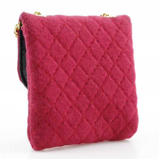 CHANEL Pouch cotton Red micro Chain pouch Women Used Authentic